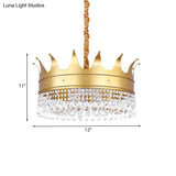 Gold Finish Crown Ceiling Chandelier - Kids 2/4/5 Bulbs Metal Suspension Light With Crystal Accent