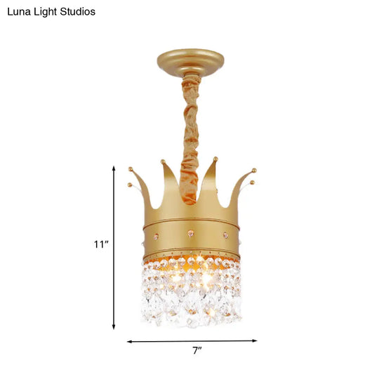 Gold Finish Crown Ceiling Chandelier - Kids 2/4/5 Bulbs Metal Suspension Light With Crystal Accent