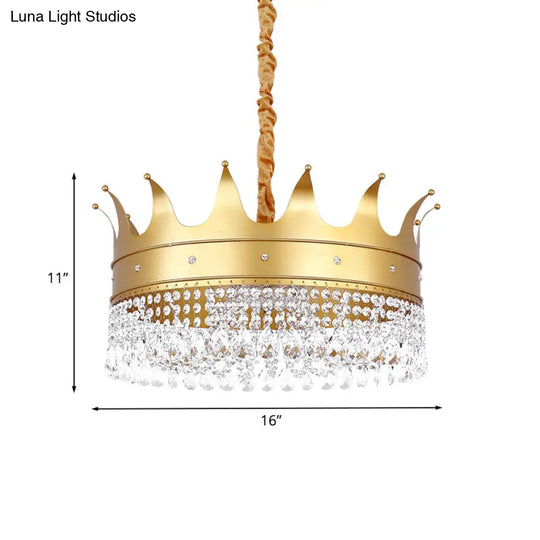 Gold Finish Crown Ceiling Chandelier - Kids 2/4/5 Bulbs Metal Suspension Light With Crystal Accent