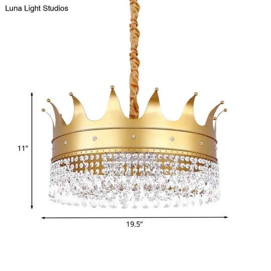Gold Finish Crown Ceiling Chandelier - Kids 2/4/5 Bulbs Metal Suspension Light With Crystal Accent