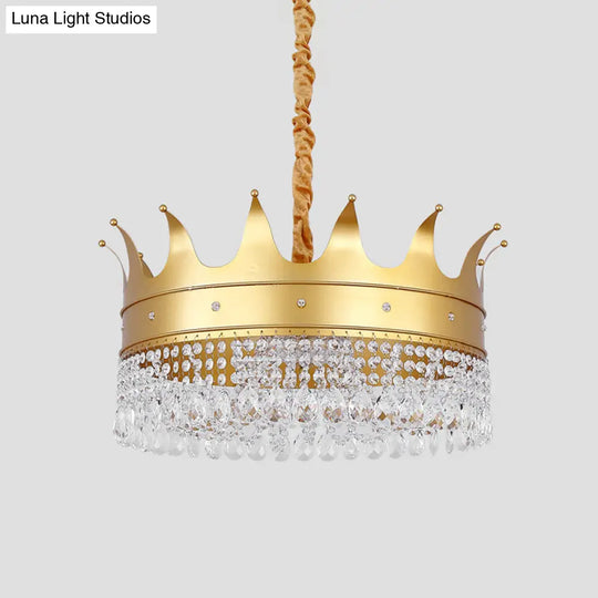 Gold Finish Crown Ceiling Chandelier - Kids 2/4/5 Bulbs Metal Suspension Light With Crystal Accent