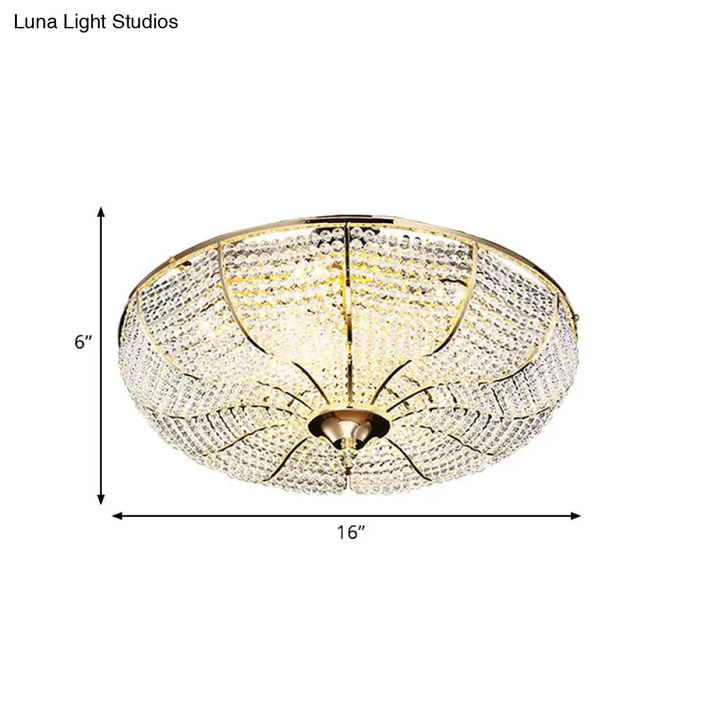 Gold Finish Crystal Ceiling Mounted Led Flush Mount Lamp For Simple Style Living Room