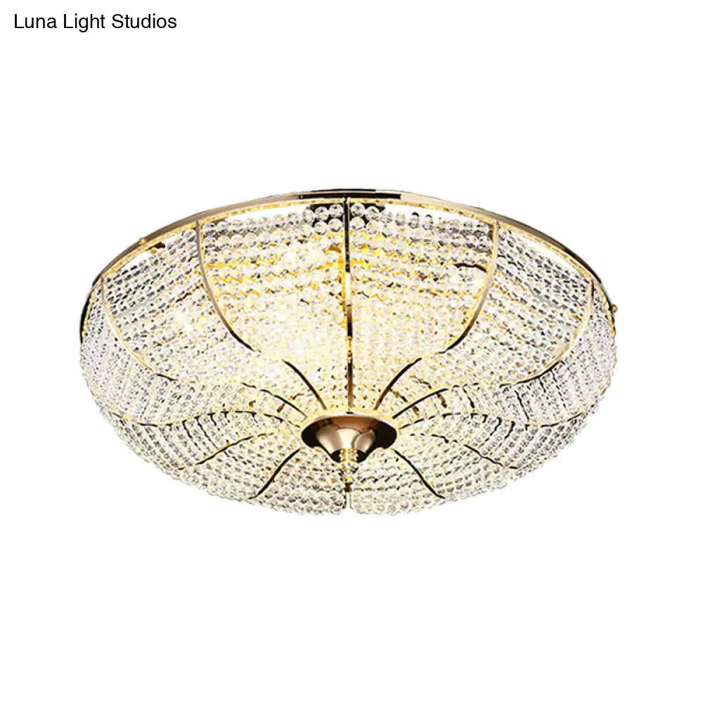Gold Finish Crystal Ceiling Mounted Led Flush Mount Lamp For Simple Style Living Room