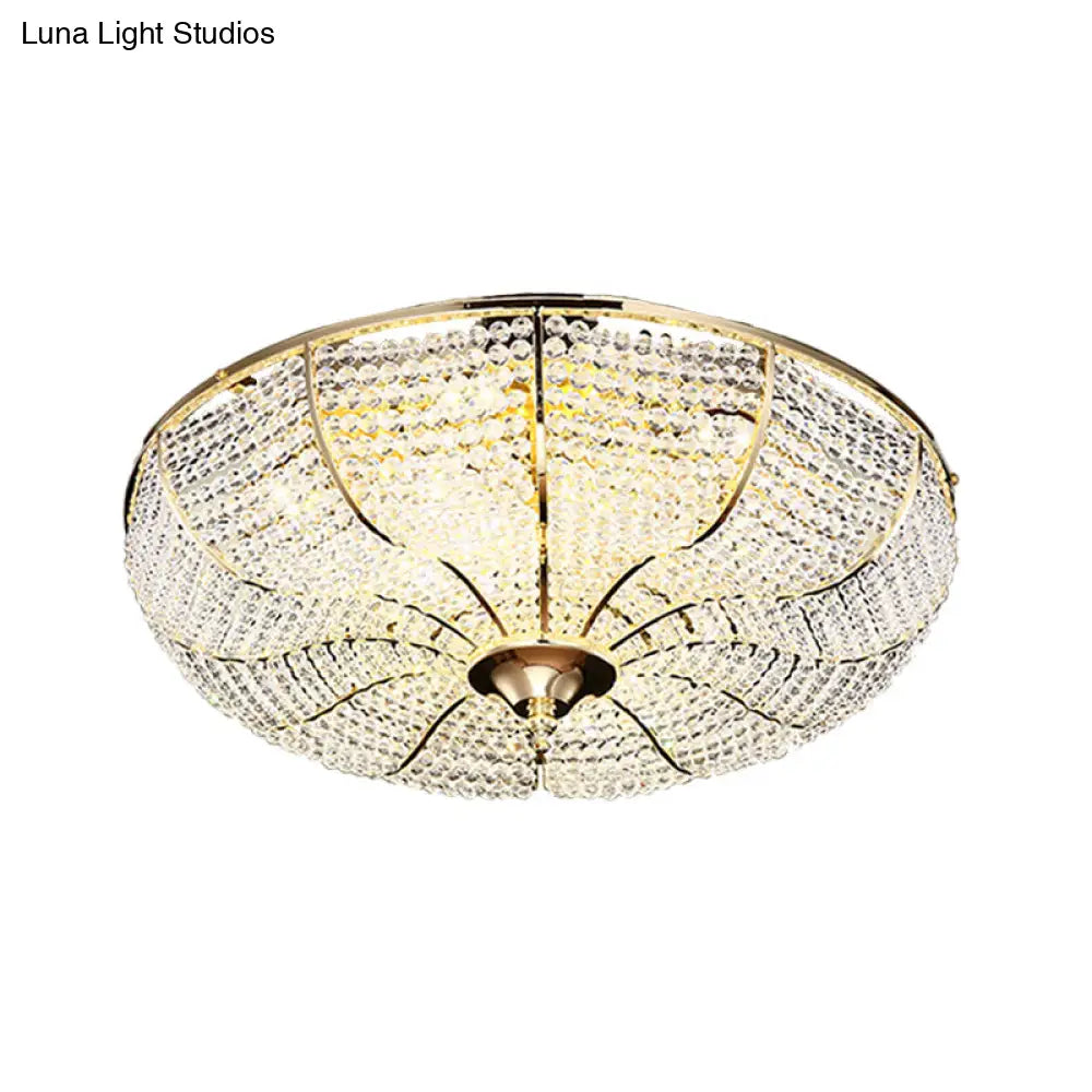 Gold Finish Crystal Ceiling Mounted Led Flush Mount Lamp For Simple Style Living Room