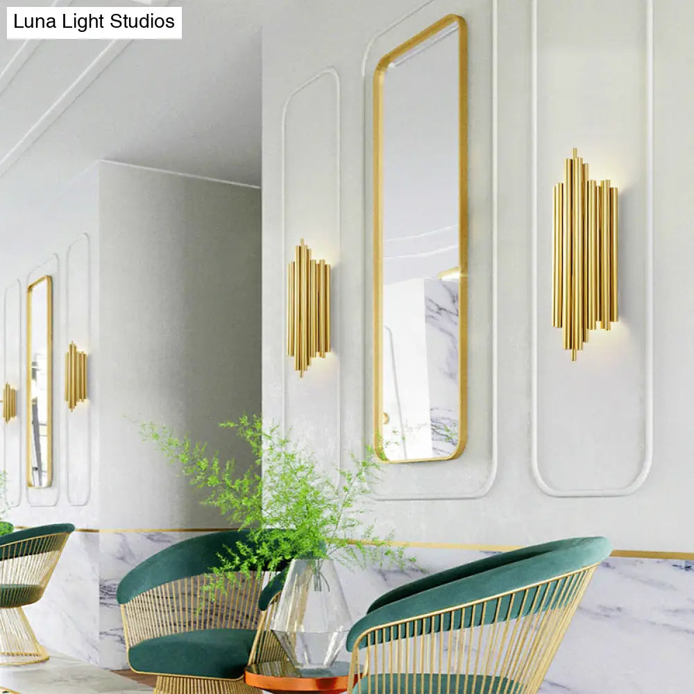 Gold Finish Flute Sconce: Postmodern 4-Light Wall Mount For Living Room