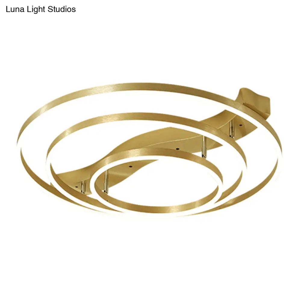 Gold Finish Ring Ceiling Mounted Led Semi Flush Light With Artistic Metal Detailing / 31.5’ Warm
