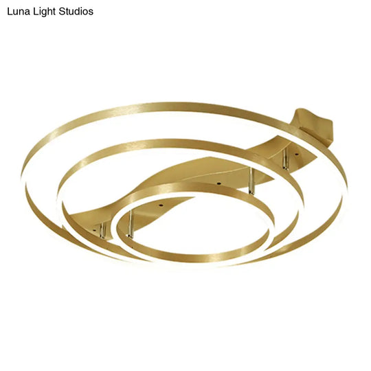 Gold Finish Ring Ceiling Mounted Led Semi Flush Light With Artistic Metal Detailing / 31.5’ Warm