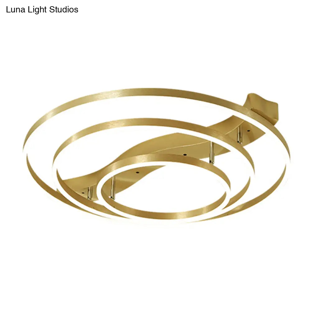 Gold Finish Ring Ceiling Mounted Led Semi Flush Light With Artistic Metal Detailing / 31.5’ White