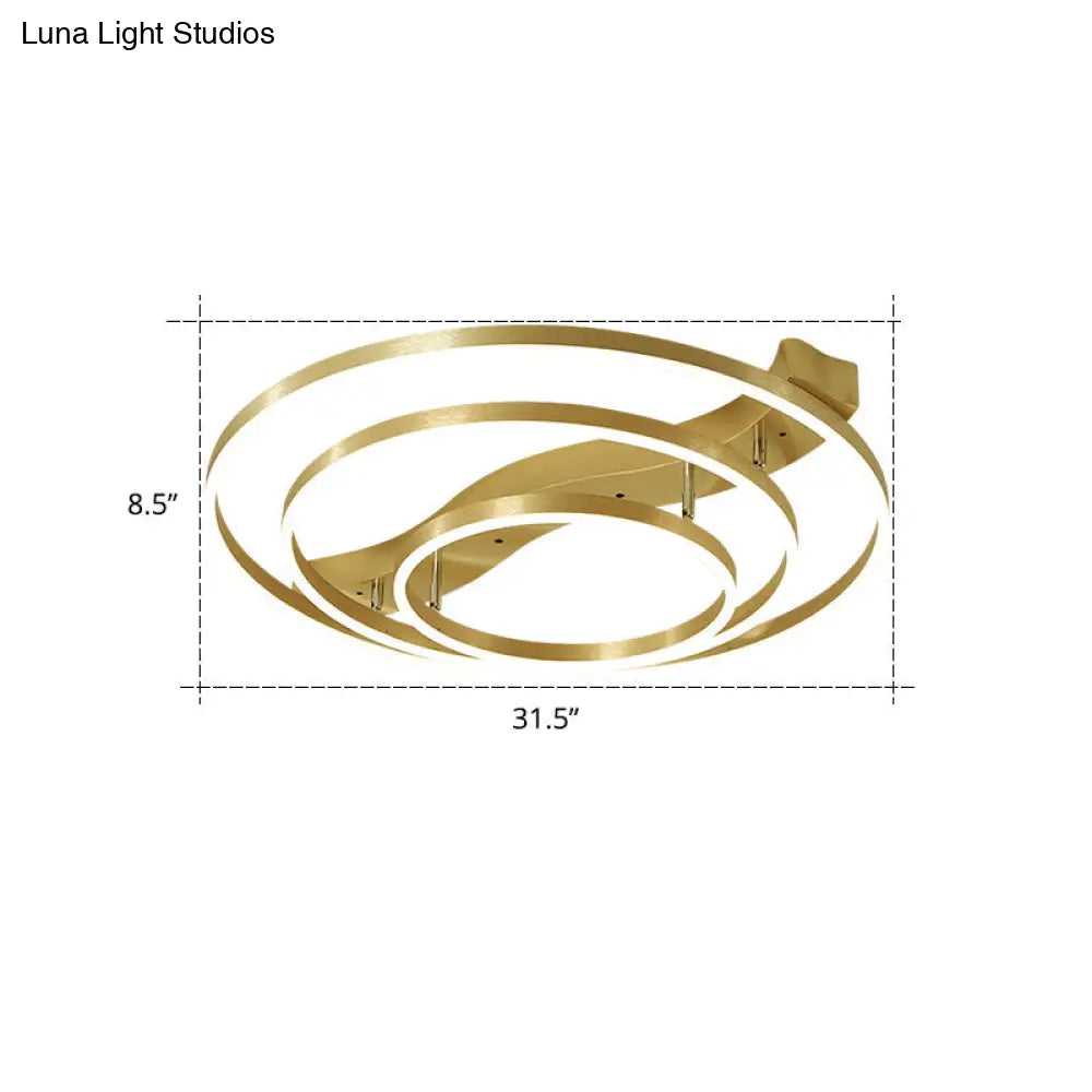 Gold Finish Ring Ceiling Mounted Led Semi Flush Light With Artistic Metal Detailing