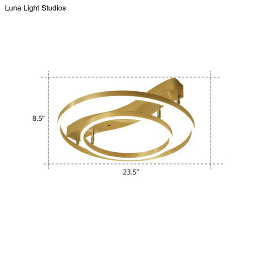 Gold Finish Ring Ceiling Mounted Led Semi Flush Light With Artistic Metal Detailing