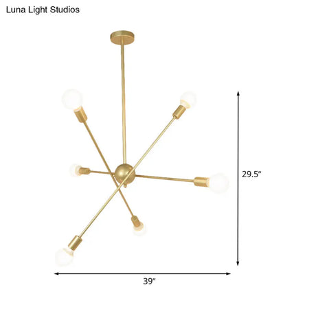 Gold Finish Sputnik Chandelier - Industrial Style 6/8 Light Suspension For Dining Room