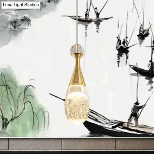 Simple Clear Crystal Led Teardrop Pendant Light With Gold Finish - Stylish Ceiling Lamp
