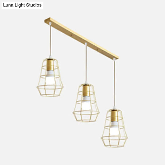 Gold Finish Vintage Pendant Light With Bulb Cage For Kitchen Ceiling Lighting - Metal 3 Bulbs