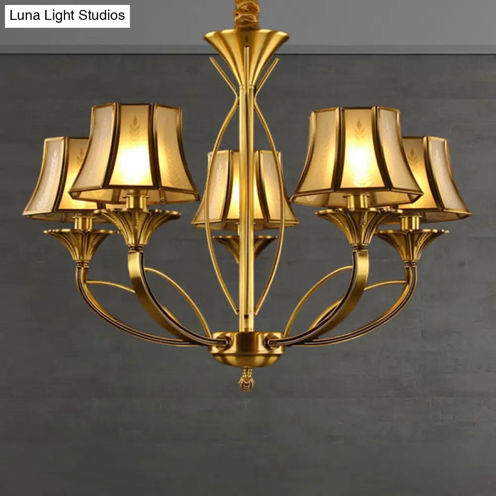Gold Flared Chandelier With Frosted White Glass Shades - 5/6/8 Heads Pendant Light For Living Room