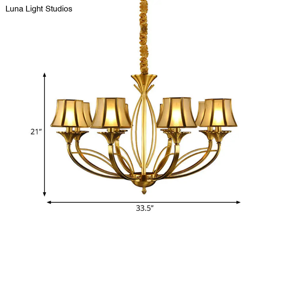 Gold Flared Chandelier With Frosted White Glass Shades - 5/6/8 Heads Pendant Light For Living Room