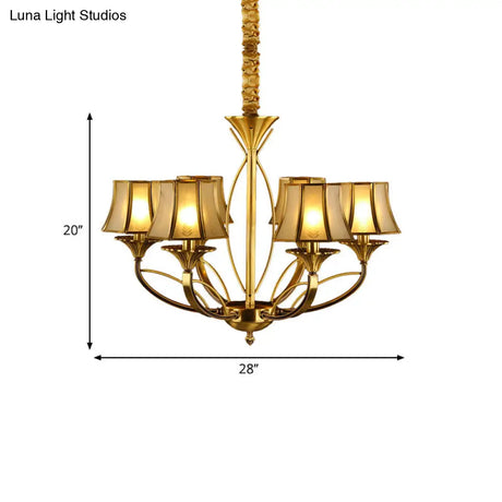 Gold Flared Chandelier With Frosted White Glass Shades - 5/6/8 Heads Pendant Light For Living Room