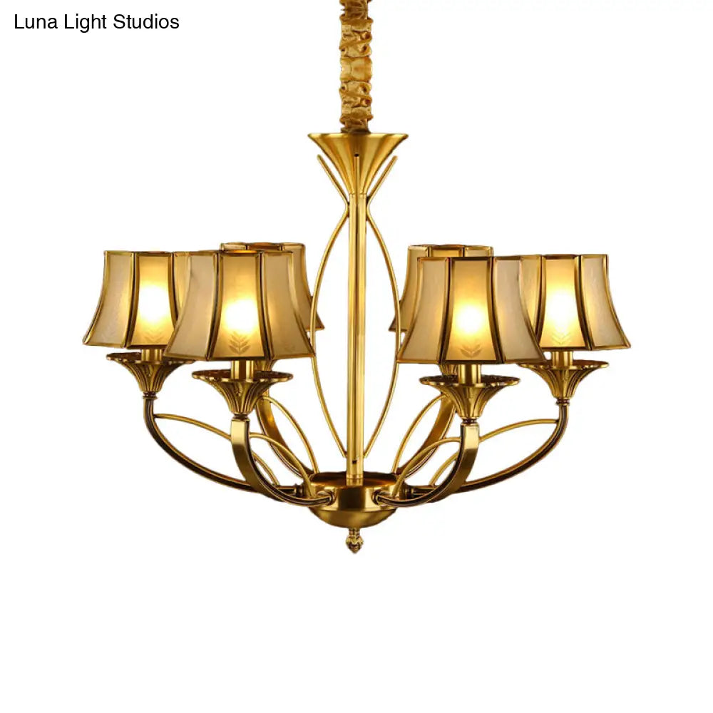 Gold Flared Chandelier With Frosted White Glass Shades - 5/6/8 Heads Pendant Light For Living Room