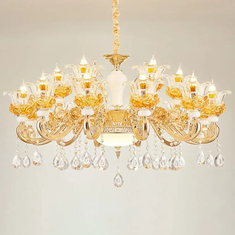 Gold Floral Glass Chandelier: Elegant Living Room Suspension Lamp 18 /