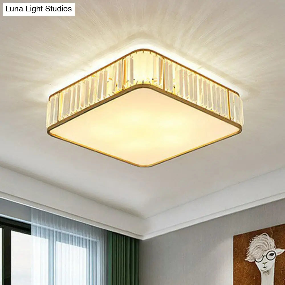 Gold Flush Mount Ceiling Lamp With Crystal Drum Shade For Modern Bedrooms / A