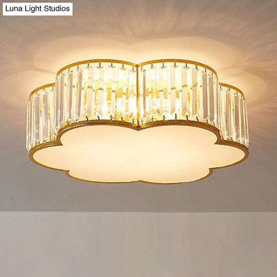 Gold Flush Mount Ceiling Lamp With Crystal Drum Shade For Modern Bedrooms / B