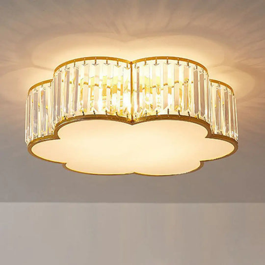 Gold Flush Mount Ceiling Lamp With Crystal Drum Shade For Modern Bedrooms / B
