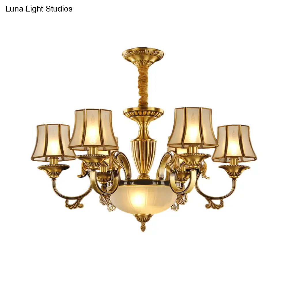 Gold Frosted Glass Bell Chandelier - 6/8 Heads Ceiling Pendant Light For Living Room