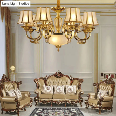 Gold Frosted Glass Bell Chandelier - 6/8 Heads Ceiling Pendant Light For Living Room