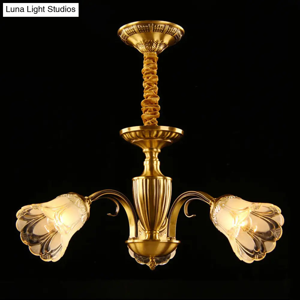 Gold Frosted Glass Flower Chandelier - Colonial Style Suspension Light