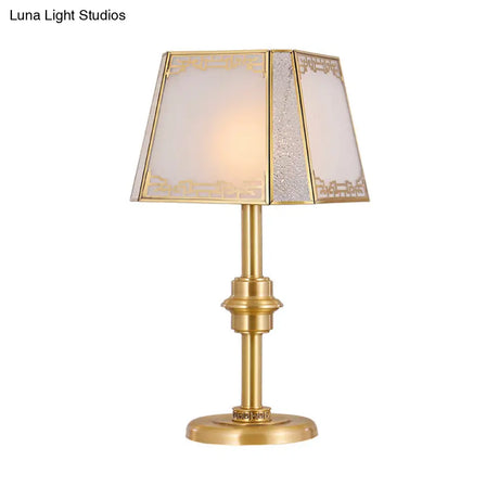 Gold Frosted Glass Trapezoid Table Lamp With Colonial 1-Head Bedside Night Light