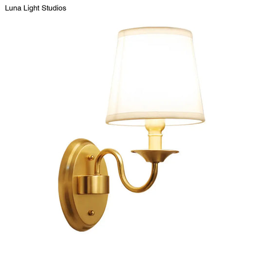 Gold Geometric Fabric Wall Sconce Lamp - 1 Head Lighting Fixture With Simplicity Design