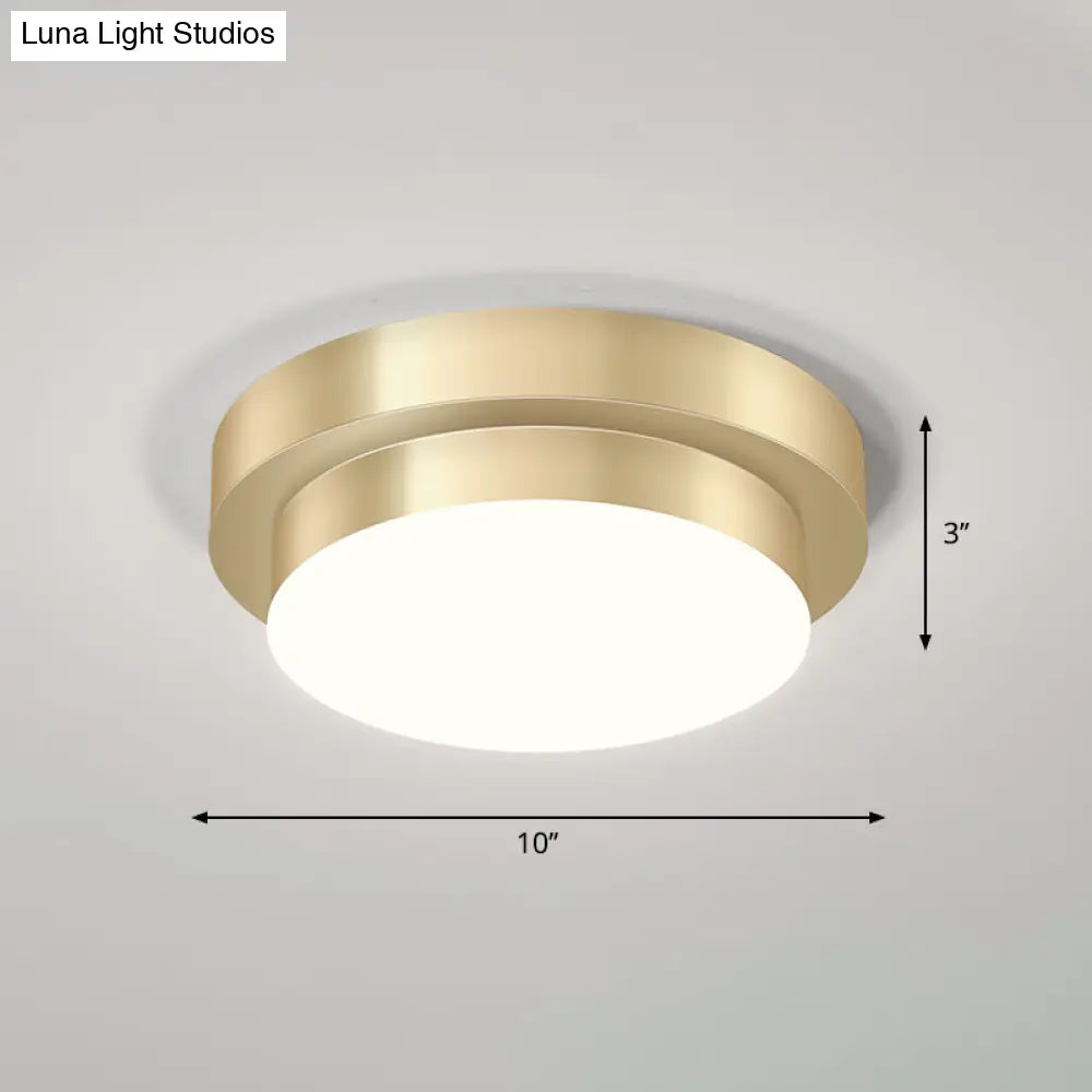 Gold Geometric Led Aisle Ceiling Light: Simple Metal Flush Mount / White Round