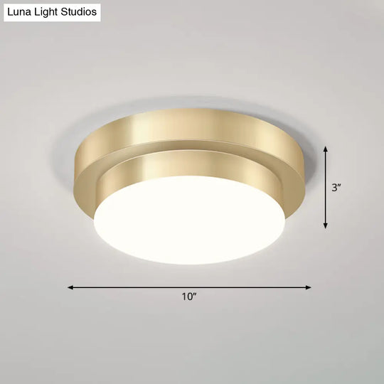Gold Geometric Led Aisle Ceiling Light: Simple Metal Flush Mount / White Round