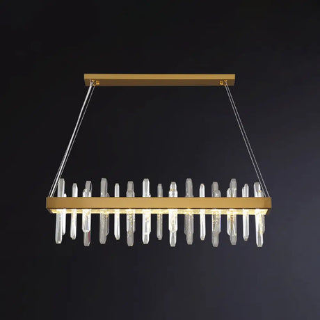 Gold Geometric Ring Led Ceiling Light With Faceted Crystal Chandelier / Small Rectangle