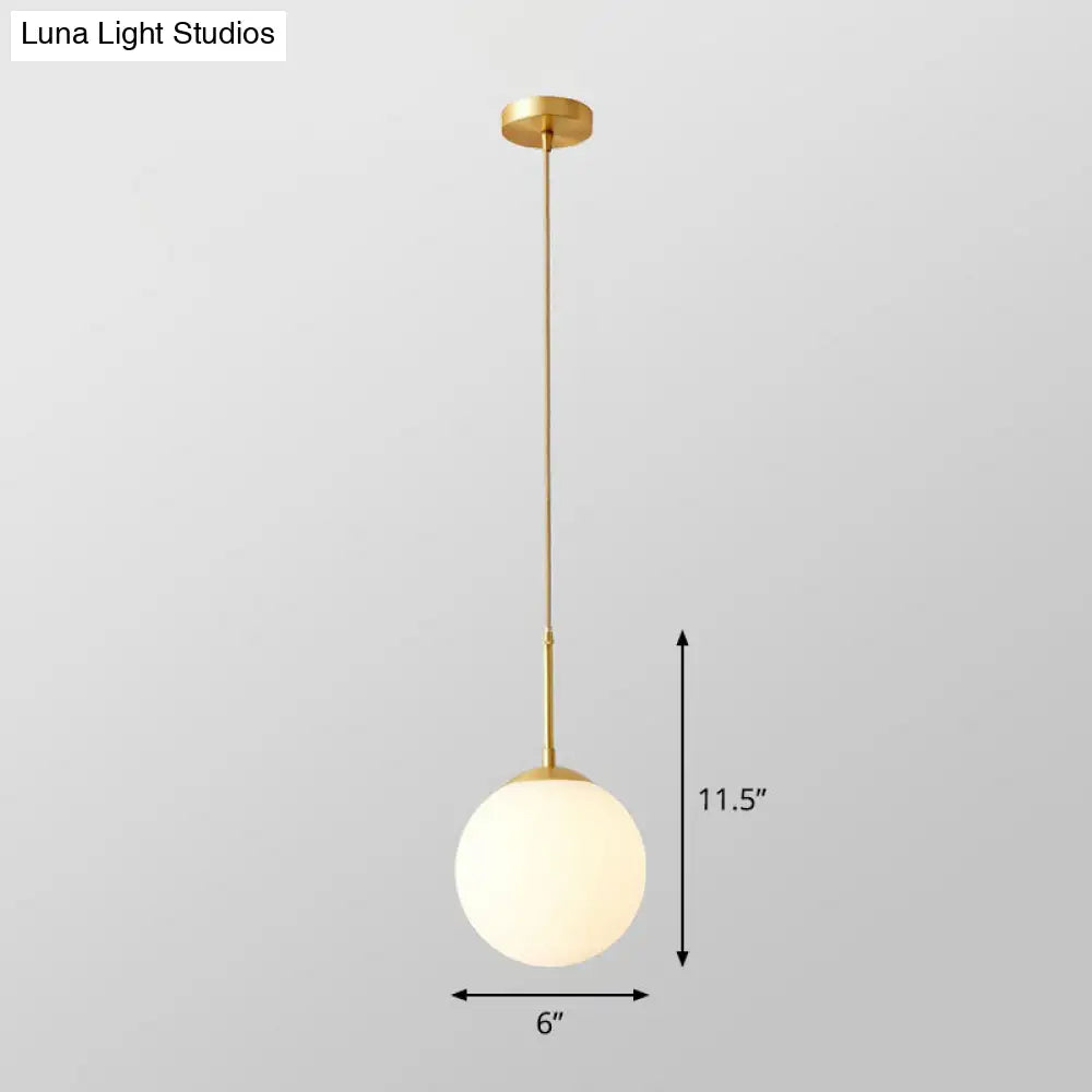 Gold Globe Pendant Light - Cream Glass 1-Light Simplicity Hanging Fixture / 6’ Cord