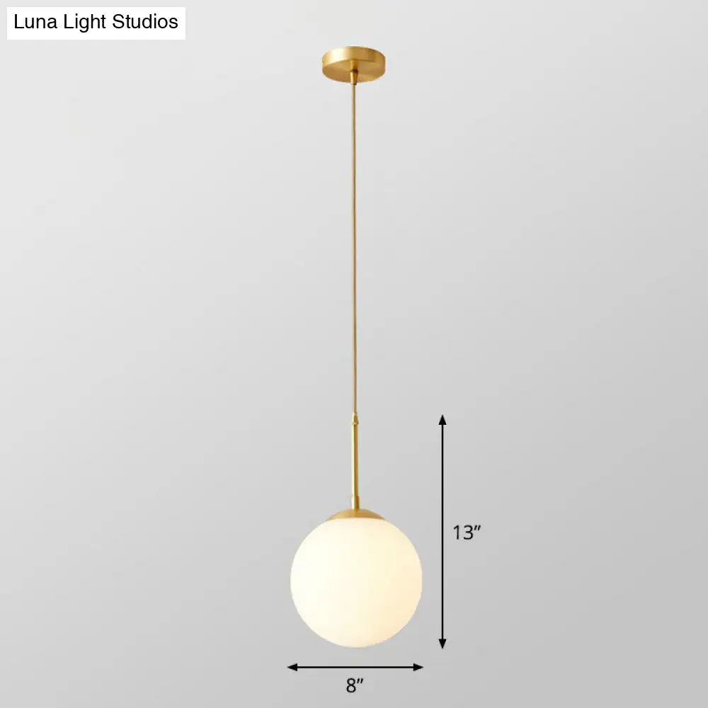 Gold Globe Pendant Light - Cream Glass 1-Light Simplicity Hanging Fixture / 8’ Cord