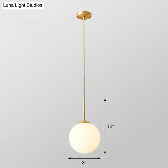 Gold Globe Pendant Light - Cream Glass 1-Light Simplicity Hanging Fixture / 8’ Cord