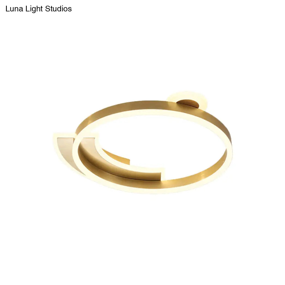 Gold Halo Ring Led Flushmount Ceiling Lamp - Modern Metal Dining Hall Lighting 18/26 Width