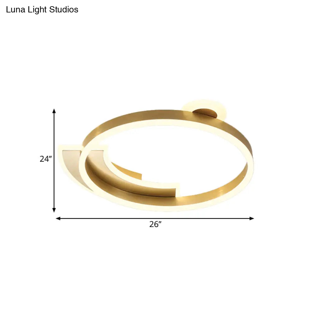 Gold Halo Ring Led Flushmount Ceiling Lamp - Modern Metal Dining Hall Lighting 18’/26’ Width