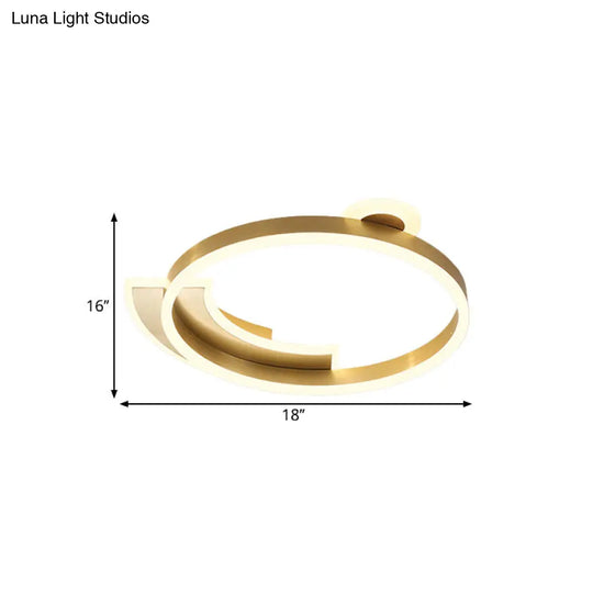 Gold Halo Ring Led Flushmount Ceiling Lamp - Modern Metal Dining Hall Lighting 18/26 Width