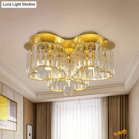 Gold Heart Crystal Ceiling Light Fixture With Flush Mount - Simplicity Design 3/4 Bulbs For Bedroom