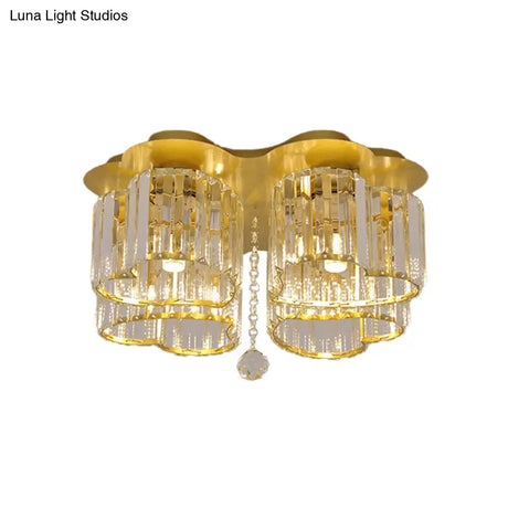 Gold Heart Crystal Ceiling Light Fixture With Flush Mount - Simplicity Design 3/4 Bulbs For Bedroom