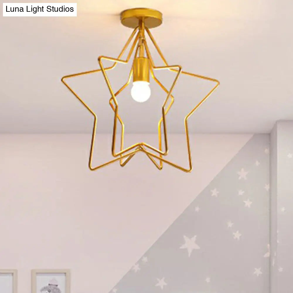 Gold Industrial Star Semi Flush Ceiling Light For Corridor