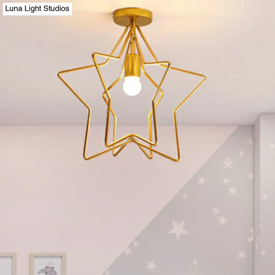 Gold Industrial Star Semi Flush Ceiling Light For Corridor