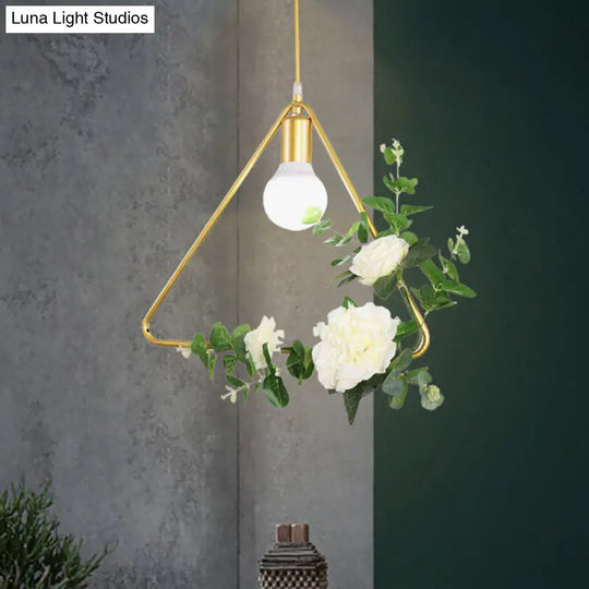 Gold Iron Warehouse Pendant Light With Artistic Deco - Rectangle/Round Frame 1 Head For Living Room