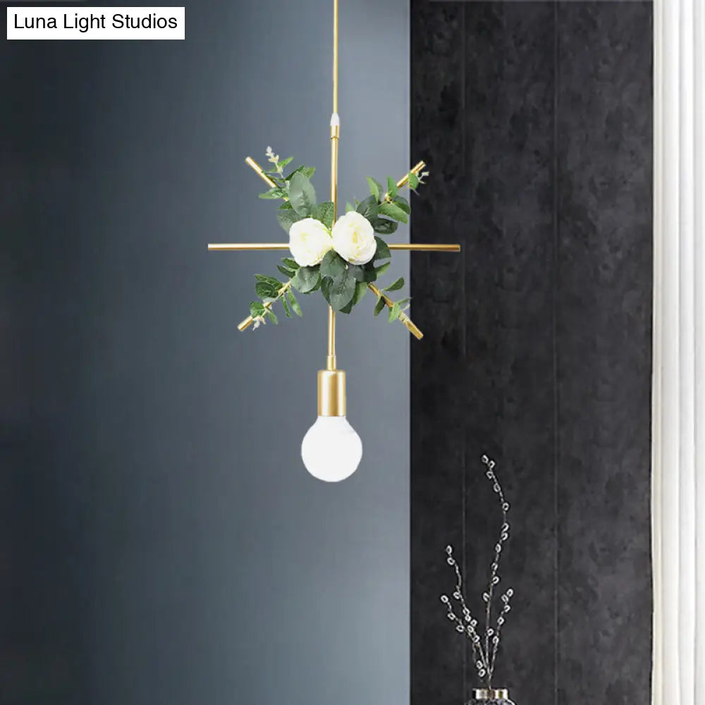 Gold Iron Warehouse Pendant Light With Artistic Deco - Rectangle/Round Frame 1 Head For Living Room