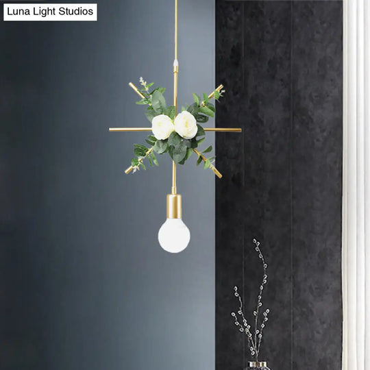 Gold Iron Warehouse Pendant Light With Artistic Deco - Rectangle/Round Frame 1 Head For Living Room