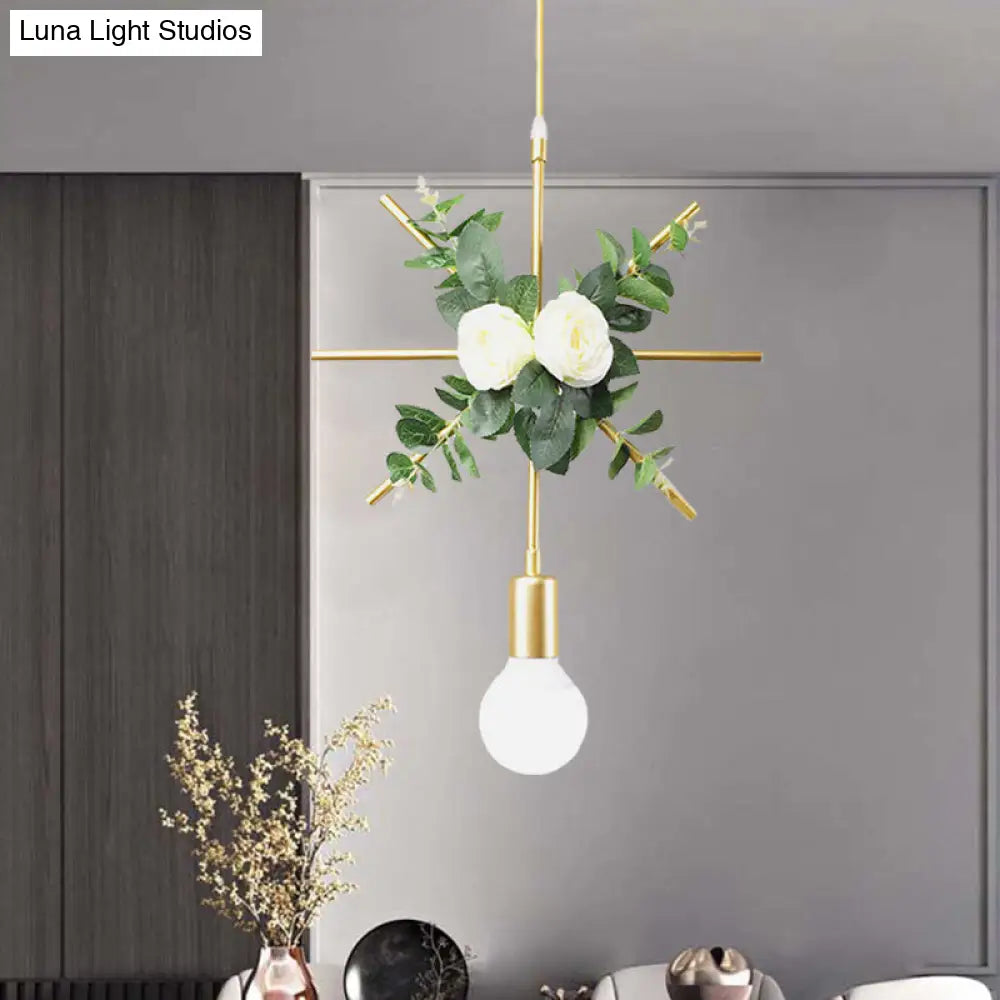 Gold Iron Warehouse Pendant Light With Artistic Deco - Rectangle/Round Frame 1 Head For Living Room