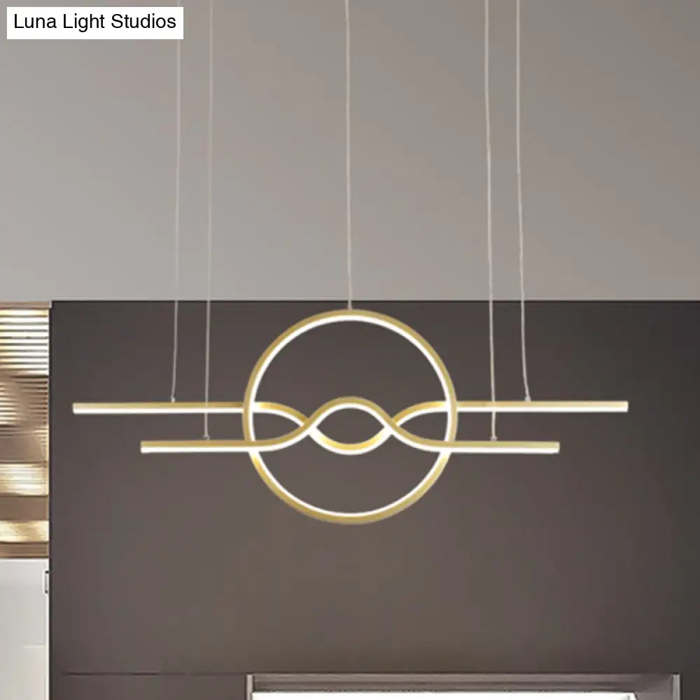 Gold Island Led Pendant Light With Modern Wavy Design For Dining Area / White