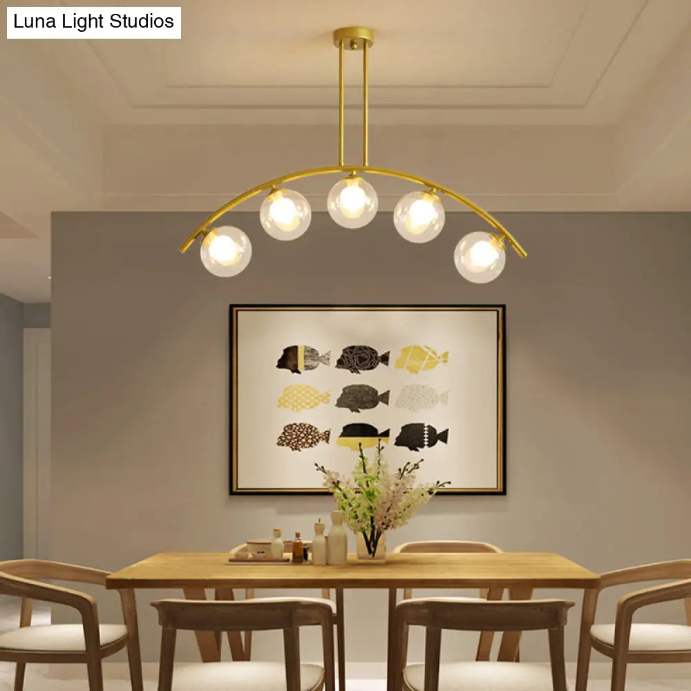 Gold Island Pendant With Clear/White Shade And Curvy Design - Perfect For Modern Kitchens (3/5/7