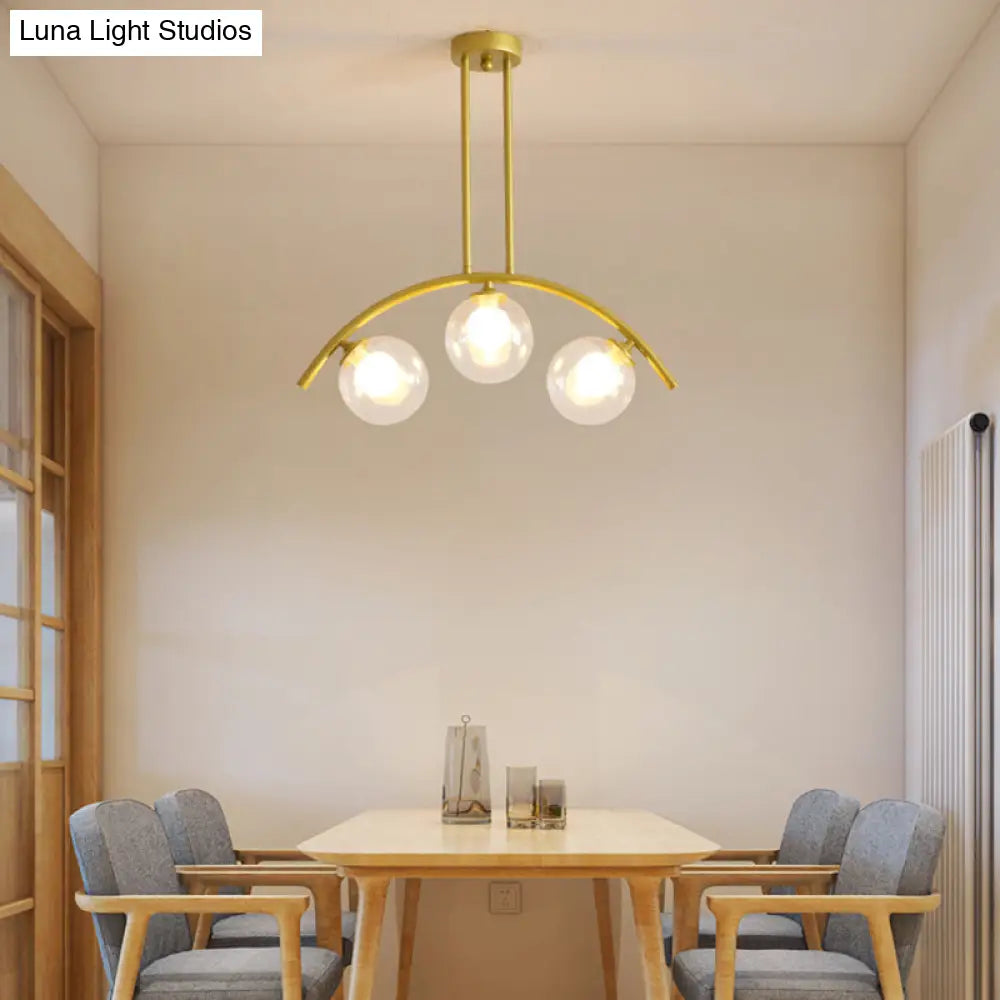 Gold Island Pendant With Clear/White Shade And Curvy Design - Perfect For Modern Kitchens (3/5/7